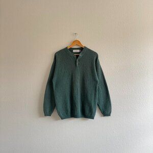 Vintage Textured Henley Sweater Medium